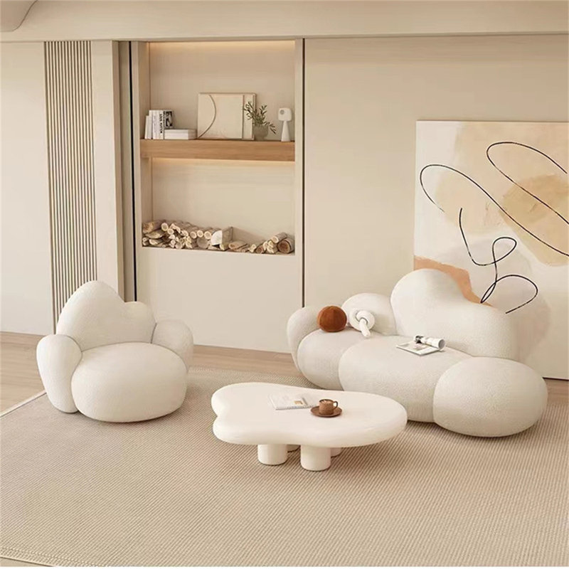 Modern Cream Cloud Sofa - Plush Velvet Upholstered Sectional for Living Room, Bedroom or Boutique - Soft Cloud Shape Design with Removable Cushions