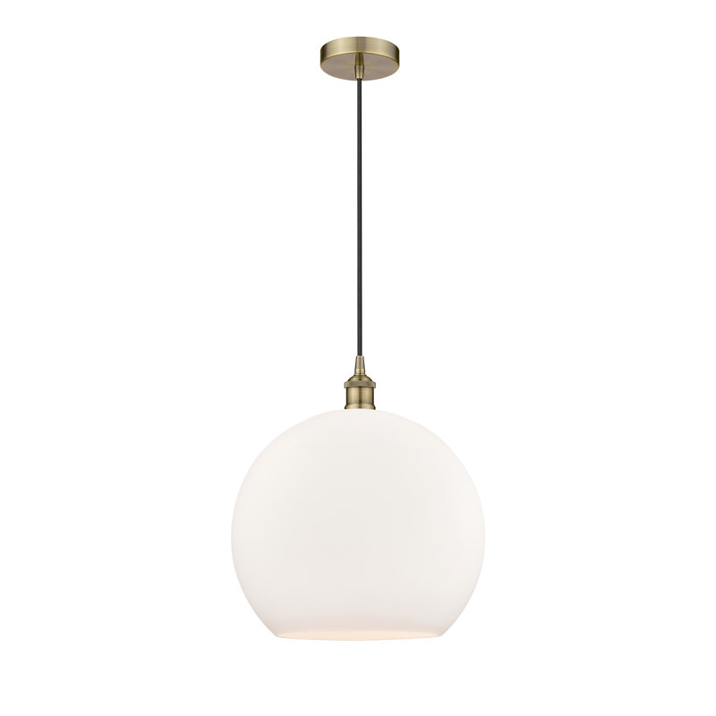 Luminaire suspendu simple à 1 lumière Ralph, Laiton antique, Blanc mat, H 17,38 po x l 13,75 po x P 13,75 po