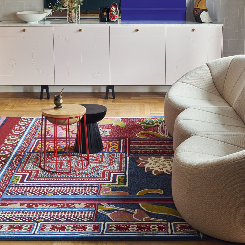 Baya Southwestern Area Rug in Red, Rectangle 5'7" x 7'10"