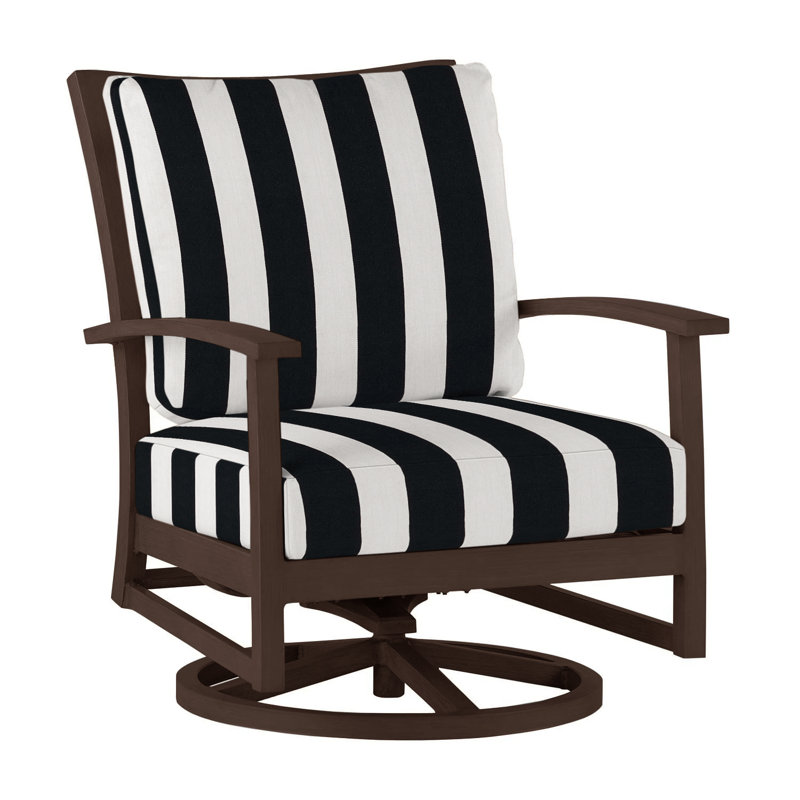 Charleston Patio Lounge Chair with Cushions, Cabana Stripe Midnight, Welt, Oak