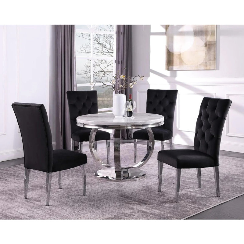 Lot de 2 chaises de salle à manger modernes, dossier rembourré en velours noir, pieds en acier inoxydable, forme rectangulaire, pour la salle à manger et