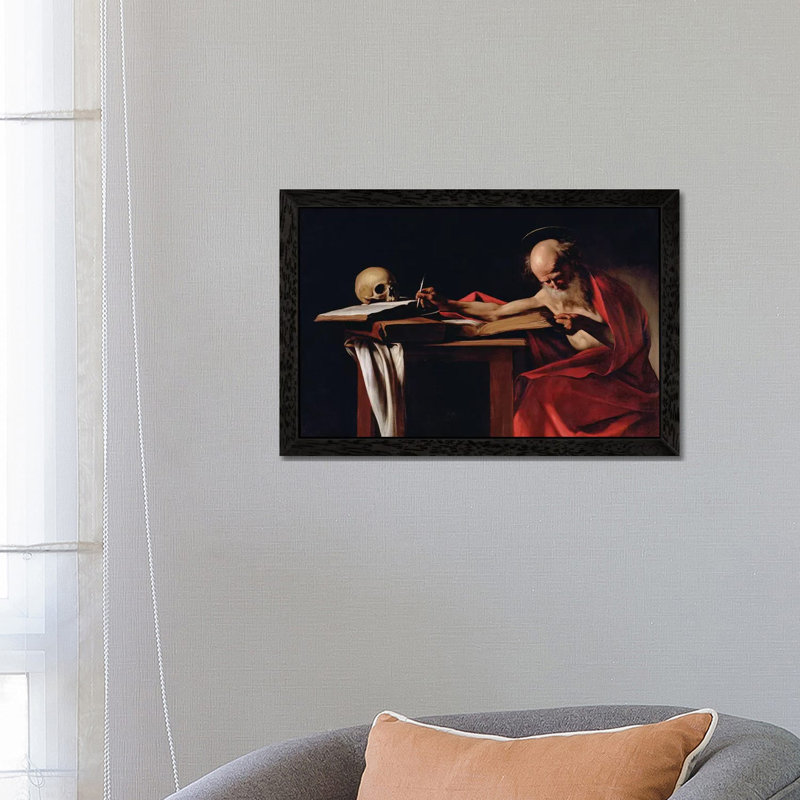St Jerome Writing, C.1605 - Print on Canvas, 101.6 cm H x 66.04 cm W, Black Floater Framed
