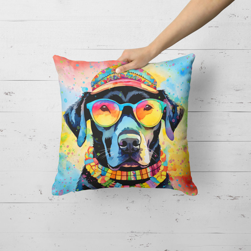 Black Labrador Hippie Dawg Fabric Decorative Pillow