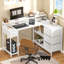 L-Shaped Computer Desk With 4 Drawers, Gaming Desk With Power Outlet And Monitor Stand, Corner Desk-1343835232