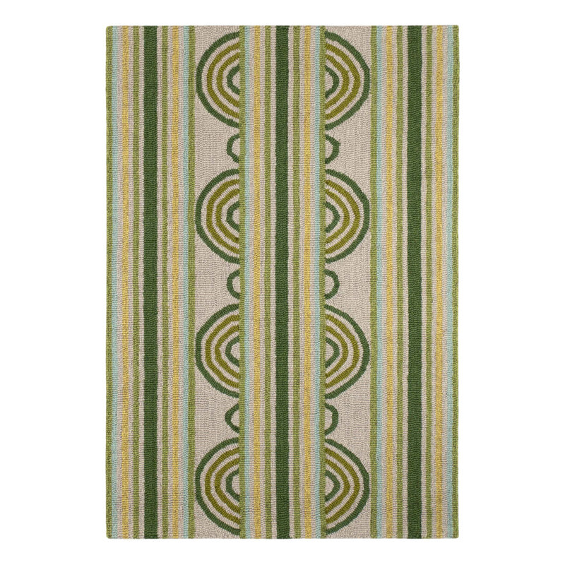 Button Olive Hand Micro Hooked Wool Rug, Rectangle 3' x 5'