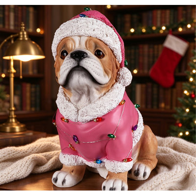 Christmas Pug Statue, Holiday Dog Figurine in Pink Santa ..., 12.99×8.27×16.73 in, Resin, 1 Piece, Statue, Brown, Great Display Size – Measures approximately 1…