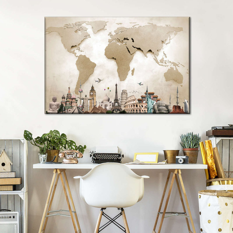 «Neutral Steel World Map», reproduction sur toile, L 24 po x H 36 po