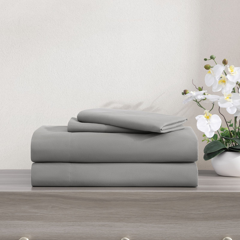 Cooling Threads-4 Pc Solid Cooling Sheet Set, Full Sheet Set + 2 Pillowcases, Dark Gray