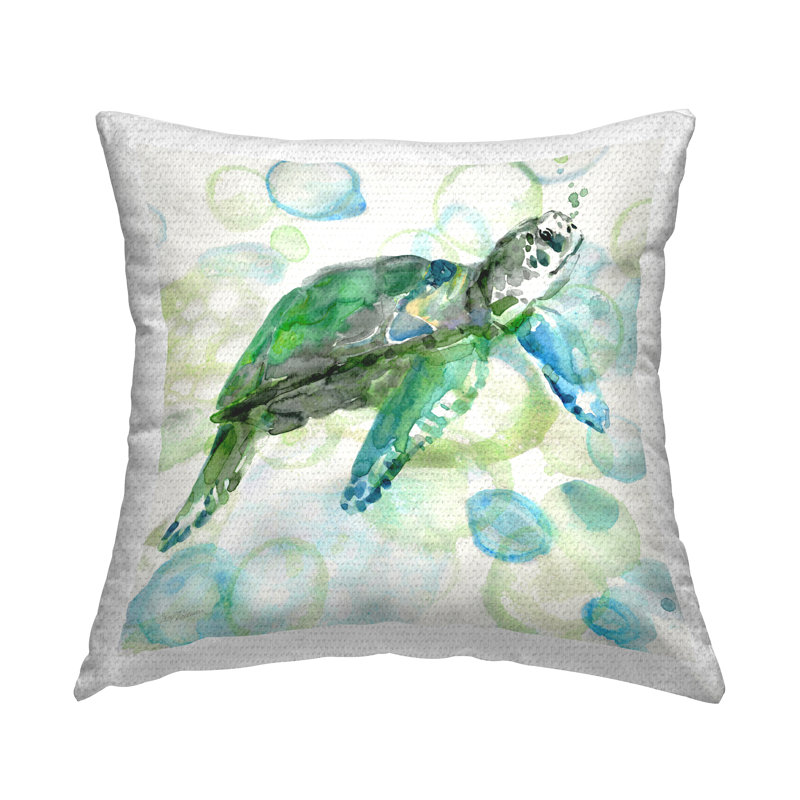 Coussin Green Turtle on Bubbles