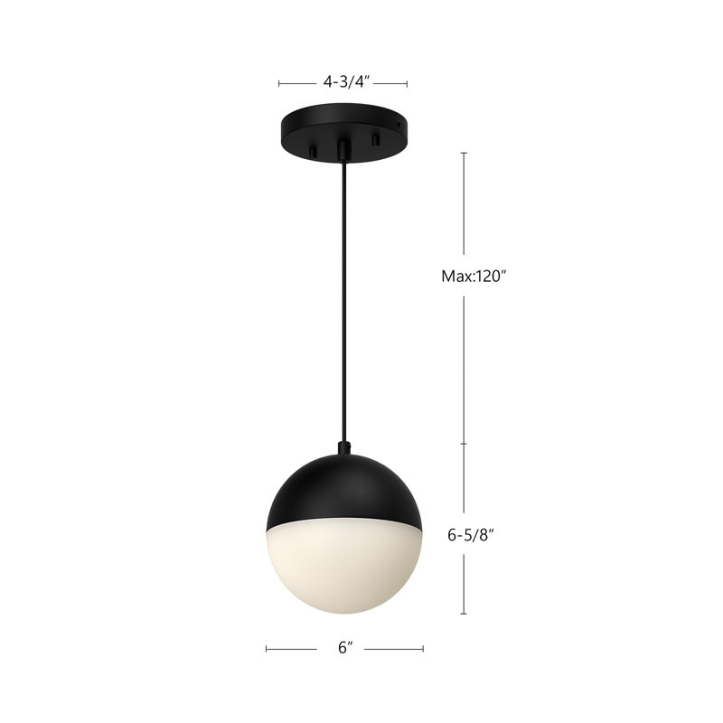 Monae 1 - Light LED Pendant, 6" H x 6" W x 6" D, Black Metal