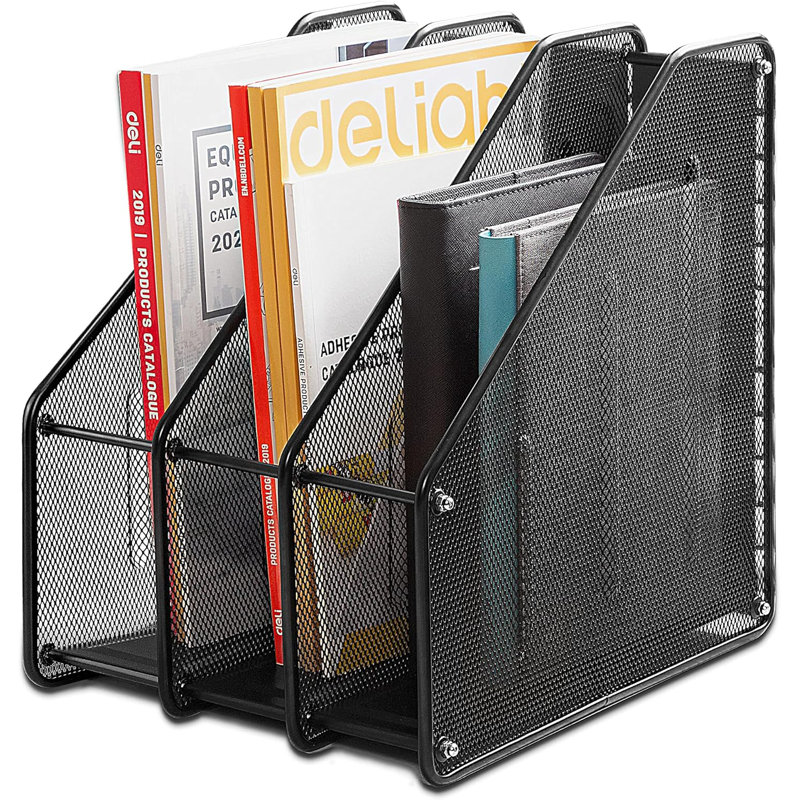 Mesh Magazine File Holder, Desk Organizer File Folder Document Rack For Office Organization And Storage, 3 Vertical Compartments, Black