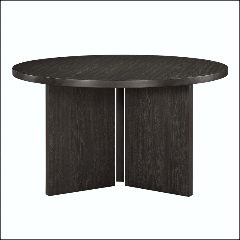 Round Ebony Finish Dining Table with Textured Wood Grain
