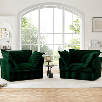 2 fauteuils, canapés en velours côtelé à assise profonde. Spacieux et confortable avec des coussins pour le salon, la chambre à coucher, l'espace de travail de lecture. Fabrication de fauteuils, sièges de chambre. Luxueux, ergonomique, lecture douce, travail