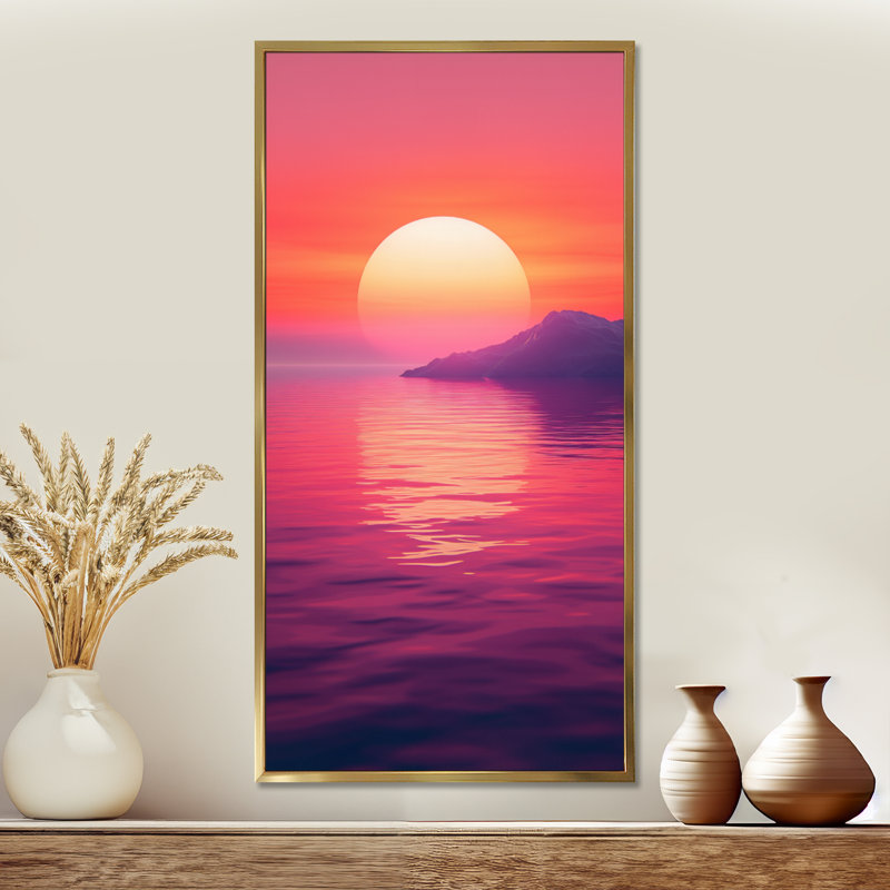 «Pink Orange Sunset Glow in the Distance II», impression sur toile dramatique, art mural chaleureux, Gold Floater Framed