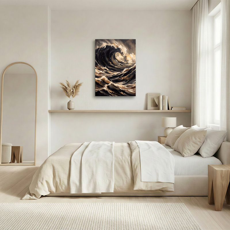 Art mural sur toile noir et beige, H 30 po x l 20 po