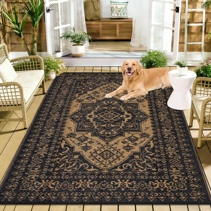Outdoor Rug Waterproof Reversible Rug Plastic Straw Rug, Foldable Lightweight Camping Rug with Storage Rug, 4 Stakes, UV Resistant Patio Rug, Outdoor Carpet for Backyard Garden