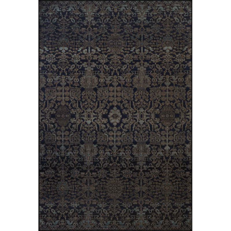 Tapis décoratif moderne à motif floral noir, Rectangle 3 pi 9,81 po x 4 pi 11,06 po