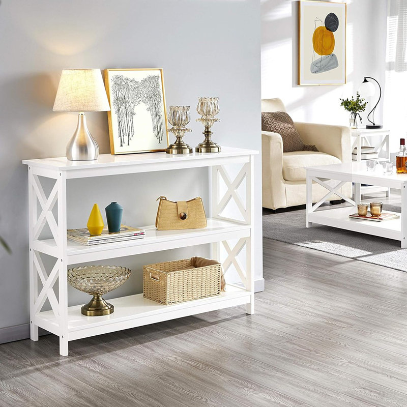 Table d'appoint à 3 niveaux avec rangement - blanc