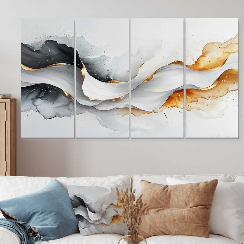 Or blanc de l'introspection, vagues modernes abstraites - décoration murale vagues - art mural moderne, 4, H 28 po x l 48 po