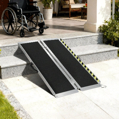 Rampe portative pour fauteuil roulant, rampe pliante en aluminium antidérapante avec poignée, capacité de charge de 800 lb