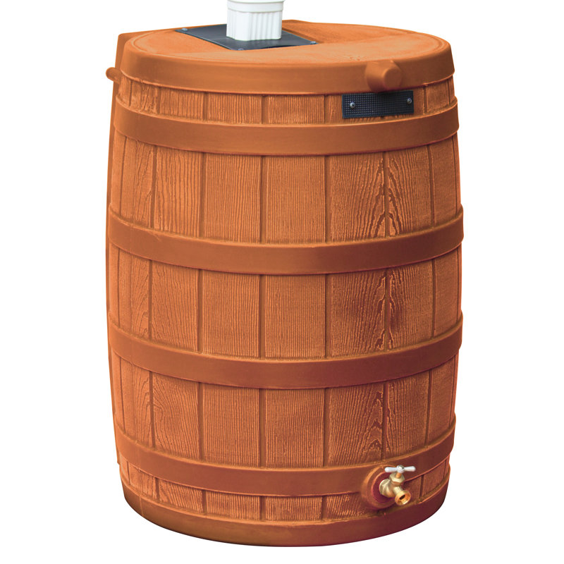 Tonneau de pluie de style whisky avec débordement et robinet Good Ideas, Terra Cotta, H 28,25 po x l 22 po x P 21,5 po