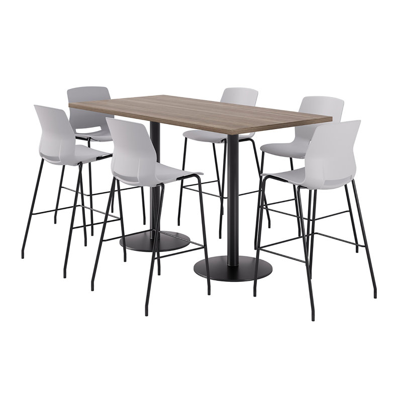 6 - Person Bar Height Dining Set, Studio Teak, Gray/Black