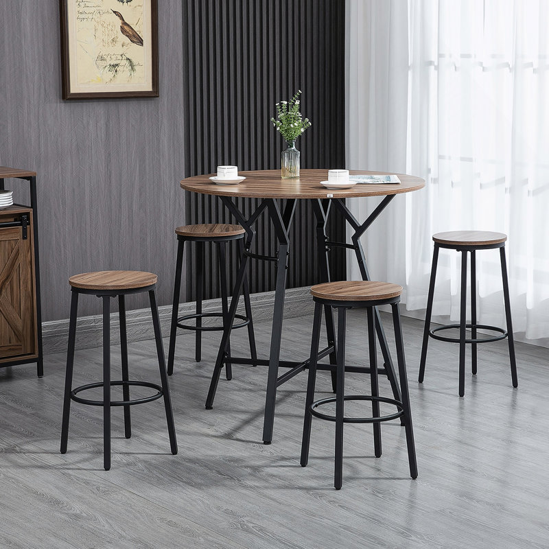 Ensemble de table de bar et de chaises 5 pièces, table de salle à manger compacte avec 4 tabourets pour pub et cuisine