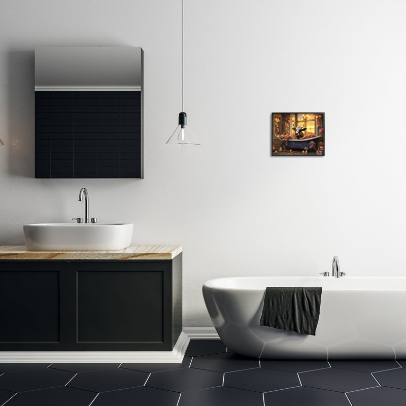 «Bathing Cow at Sunset», estampe numérique de Lazar Studio, H 11 po x l 14 po, Giclée encadrée noir minuit