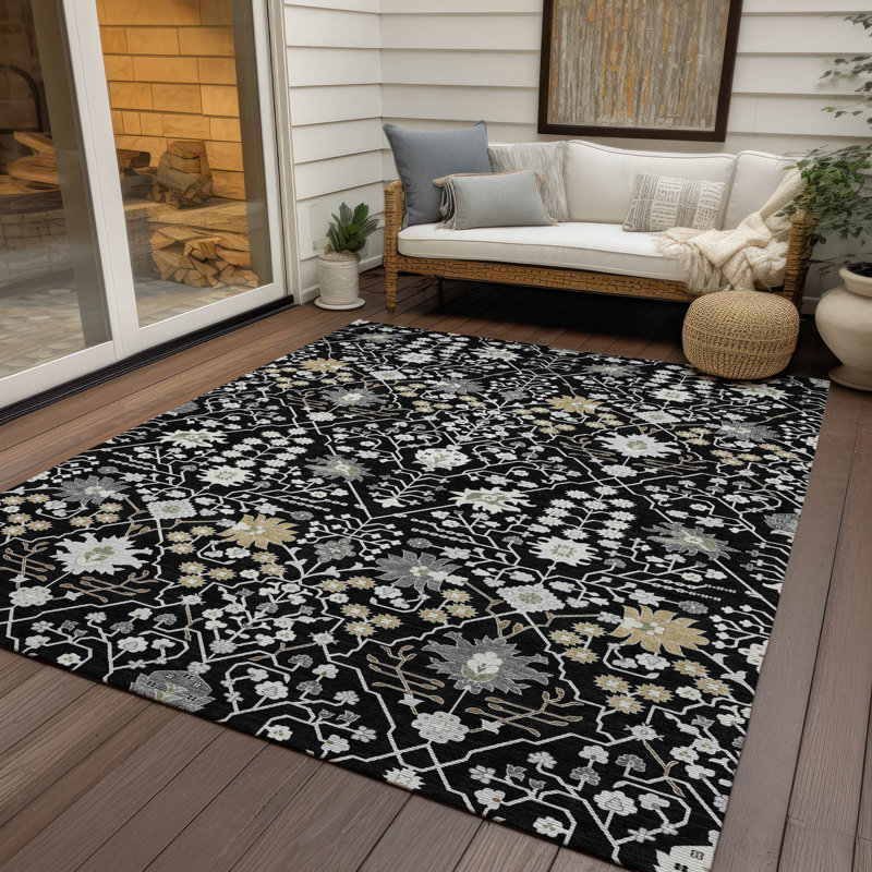 Black Synthetic Flat Woven Rectangular Washable Area Rug 5' x 7'