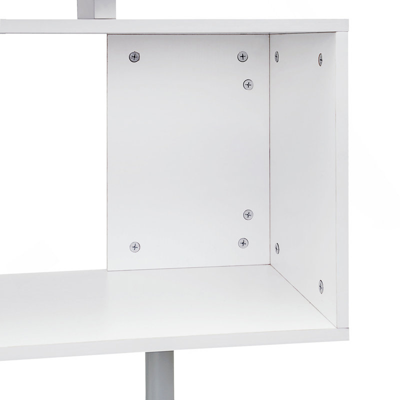 55" 360° Rotating Corner Computer Desk Modern L-Shaped Home Office Workstation With 3-Tier Storage Shelves, Bookshelf