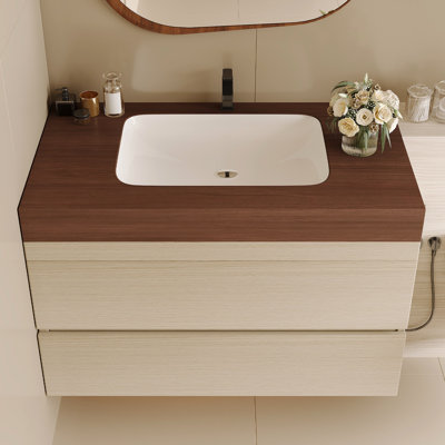 Meuble-lavabo flottant moderne 29,9 po avec comptoir en faux marbre et lavabo encastré en céramique, fixation murale pour petites salles de bain et appartements