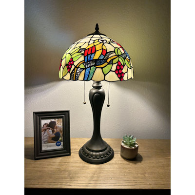 Hajari Tiffany Style Table Lamp Parrots Stained Glass LED Bulbs Included H22"