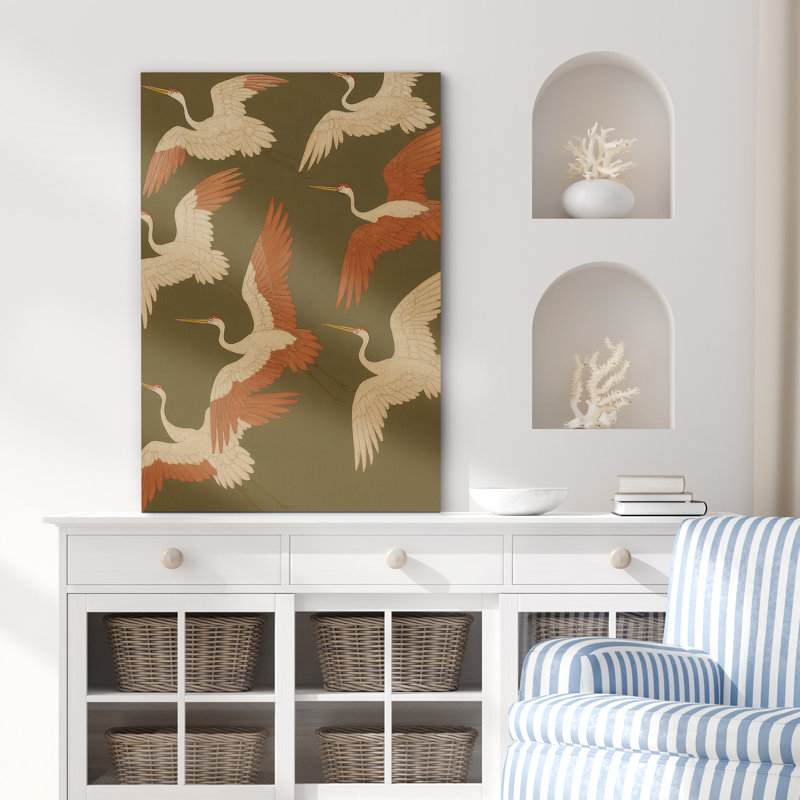 «Flying Cranes Group Art», reproduction d'art sur toile encadrée, H 18 po x l 12 po x P 1,5 po, Toile tendue