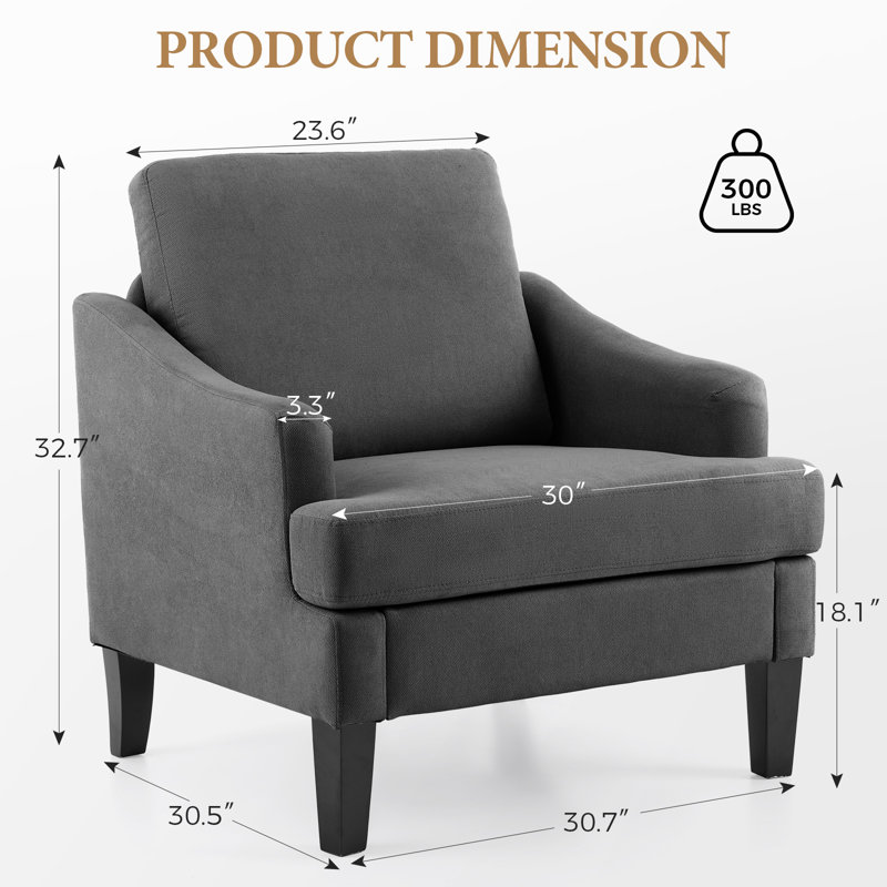 30" Accent Chair, Upholstered Armchair With Solid Legs, Dark Gray