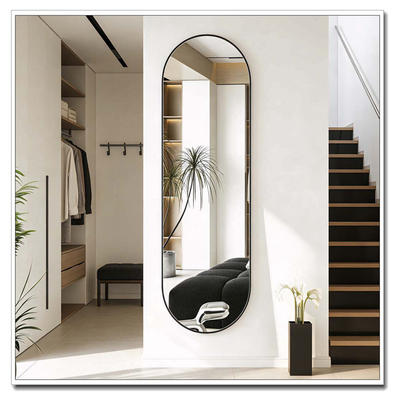 63" x 20" Oval Full-Length Mirror, Black