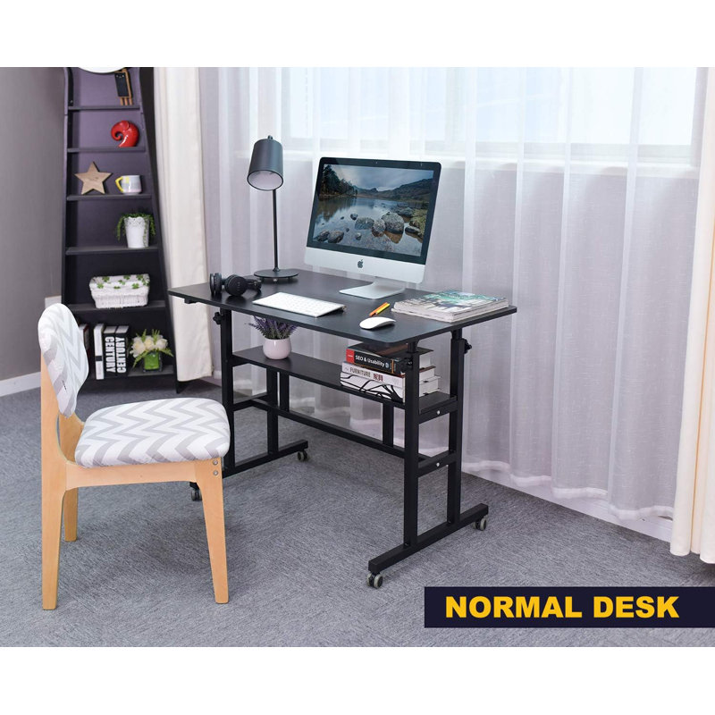 Adjustable Computer Desk Rolling Laptop Cart On Wheels Home Office Computer Workstation, Portable Laptop Stand Tall Table For Standing Or Sitting, 39.4" X 23.6"