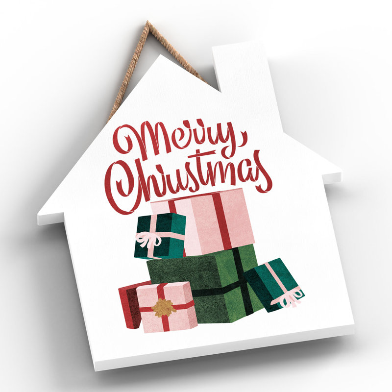 Xmas Merry Christmas Wooden House Plaque, 18.5cm H x 16cm W x 0.9cm D