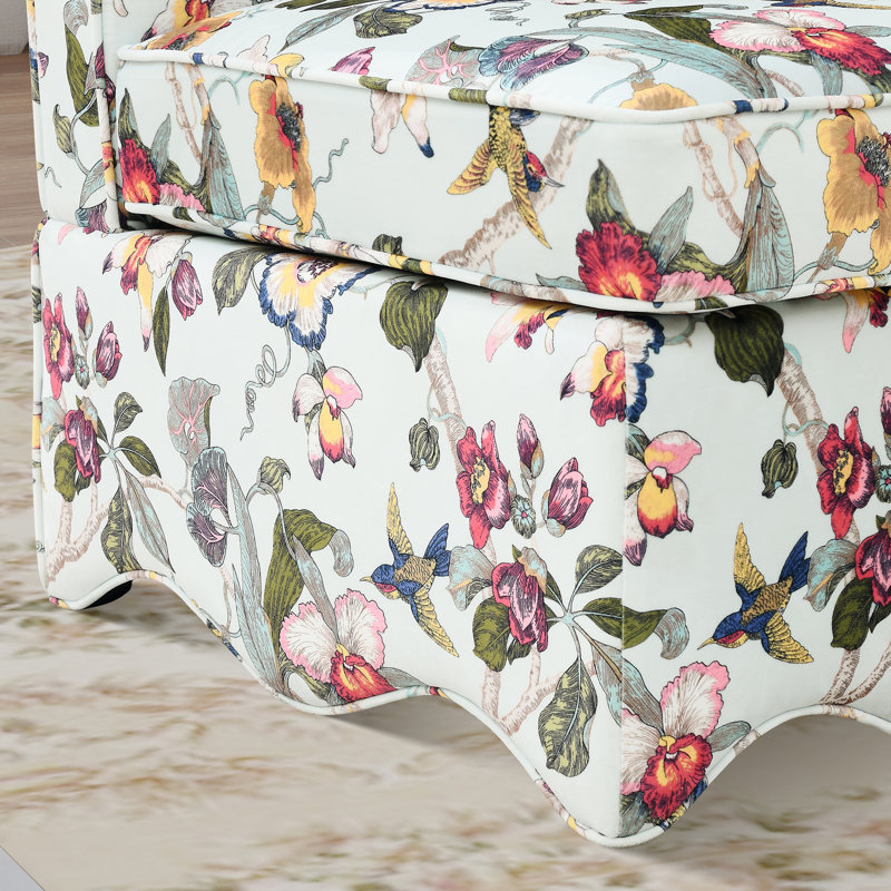 Armless Accent Chair With Floral Pattern Slipper Side Chair Upholstered Single Sofa Lounge Chair With Pillow, Red Velvet