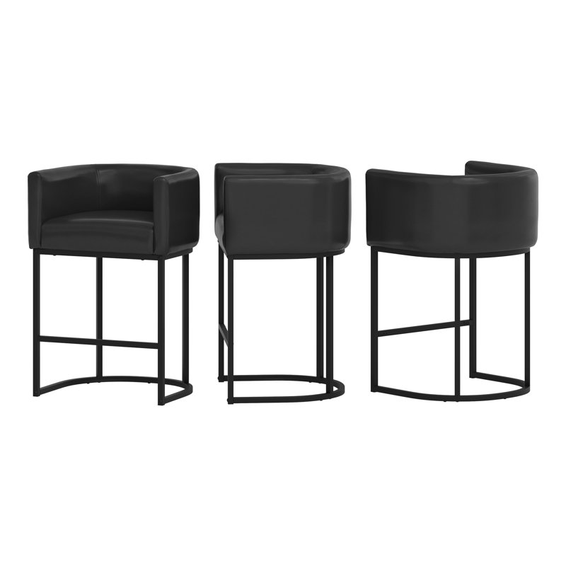 Tabouret de comptoir rembourré 26 "avec structure en métal Jessica, Noir, Noir / similicuir