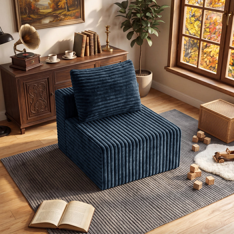 Fauteuil d'appoint modulaire Aldora, assise profonde, revêtement en flanelle, ressorts ensachés, aucun assemblage requis, emballage compressé pour salon, module combinable à volonté, noir