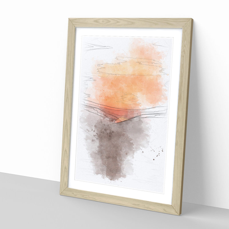 Orange Sunset Abstract Framed Print, 45cm H x 33cm W x 2cm D, Oak Framed