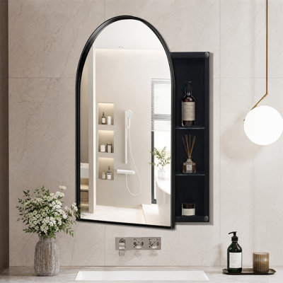 Pharmacie arquée 24 "x 35,8" avec miroir et tablettes réglables, noir