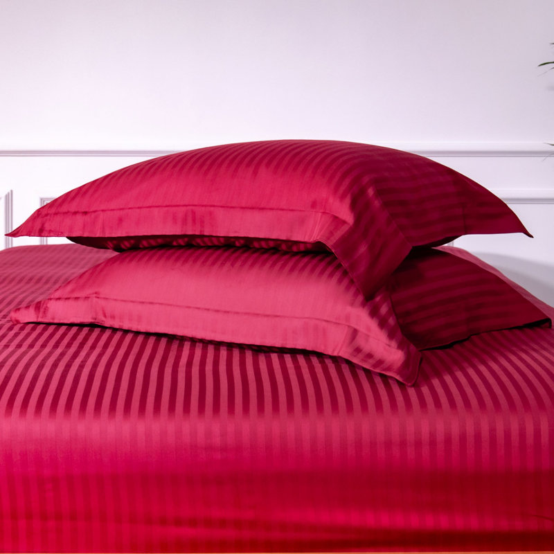 Mix & Match Bundle 200 Thread Count Striped Cotton Sateen Oxford Pillow Case, Red