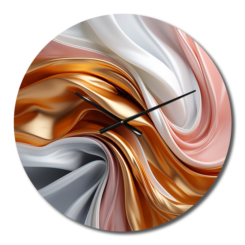 Horloge murale liquide Art en mouvement en or rose et bleu I, Moyenne