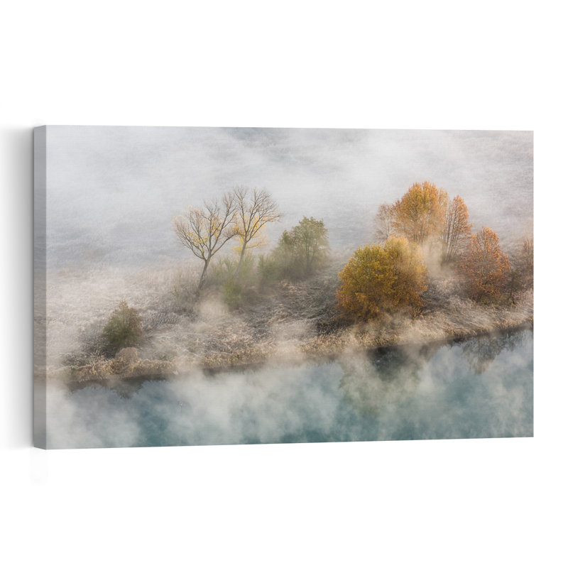 Misty Autumn Lake Ethereal Peaceful Serene Autumn Landscape Wall Art Print 1 Piece Wrapped Canvas Wall Art