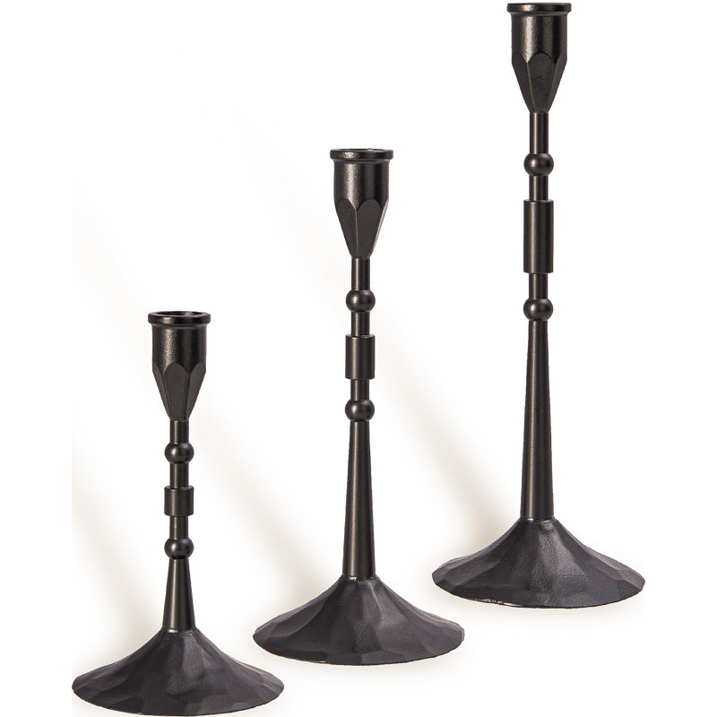 Handmade Taper Vintage Candle Holders, Set Of 3 Candle Sticks Holder Decor, Candlestick Holders, Black