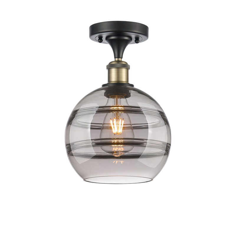 Plafonnier semi-encastré 1 lumière Ballston - Adrieanna, Laiton antique noir, H 11,13 po x l 8 po x P 8 po, Gris fumée clair