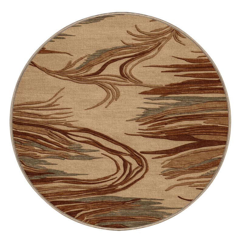 Machine Washable Nature Brown Area Rug, Round 7'