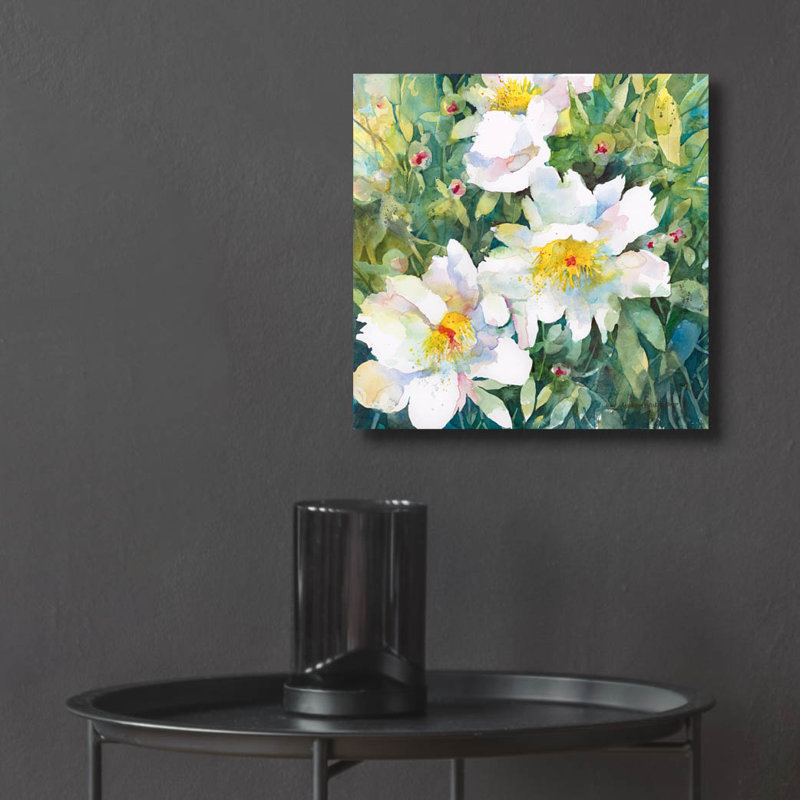 Art mural en verre Pristine Pivoines par Annelein Beukenkamp, H 12 po x l 12 po x P 0,13 po