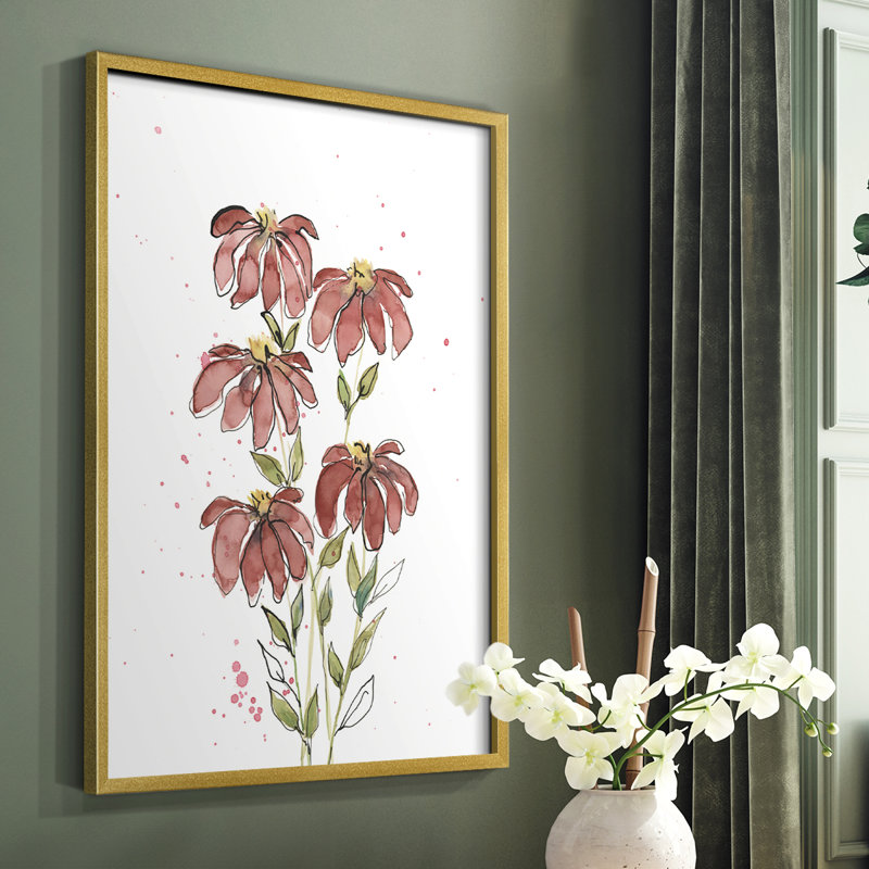 Watercolor Blooms II, reproduction encadrée - bois massif, Or, H 10 po x l 8 po